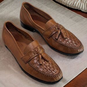 Vintage Roundtree & Yorke Woven Leather Tassel Loafers Mens Size 11M